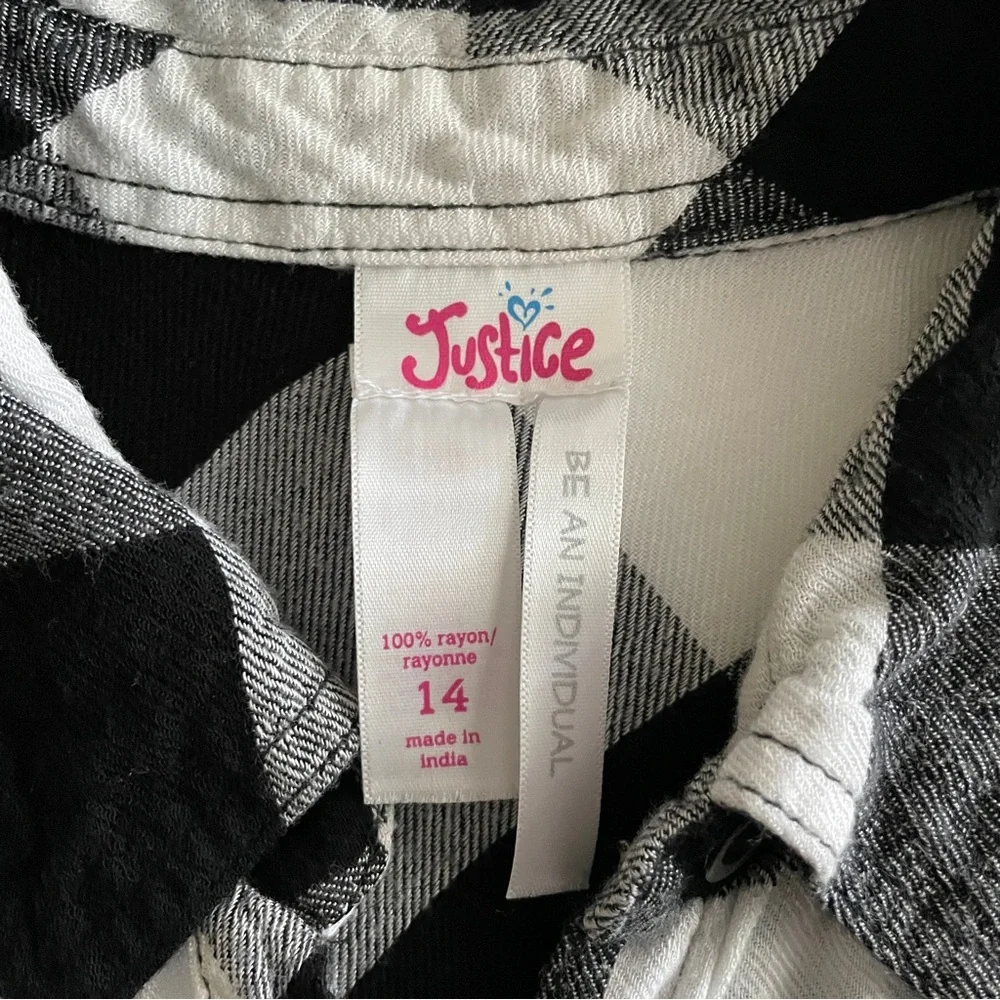 Justice Black and White Plaid Button Down Shirt
